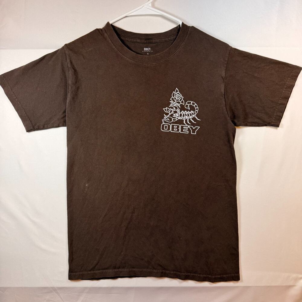 Obey Worldwide Scorpion Rose Graphic T Shirt Brown Size Small